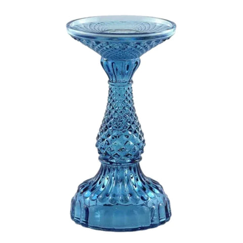 Depression Glass Pillar Candle Holder, LARGE NAVY BLUE