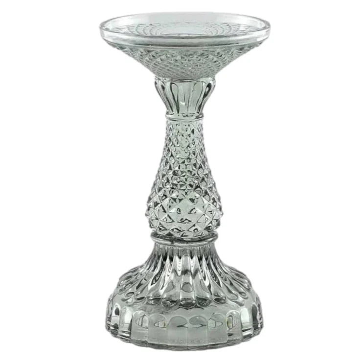 Depression Glass Pillar Candle Holder, SMALL SMOKE