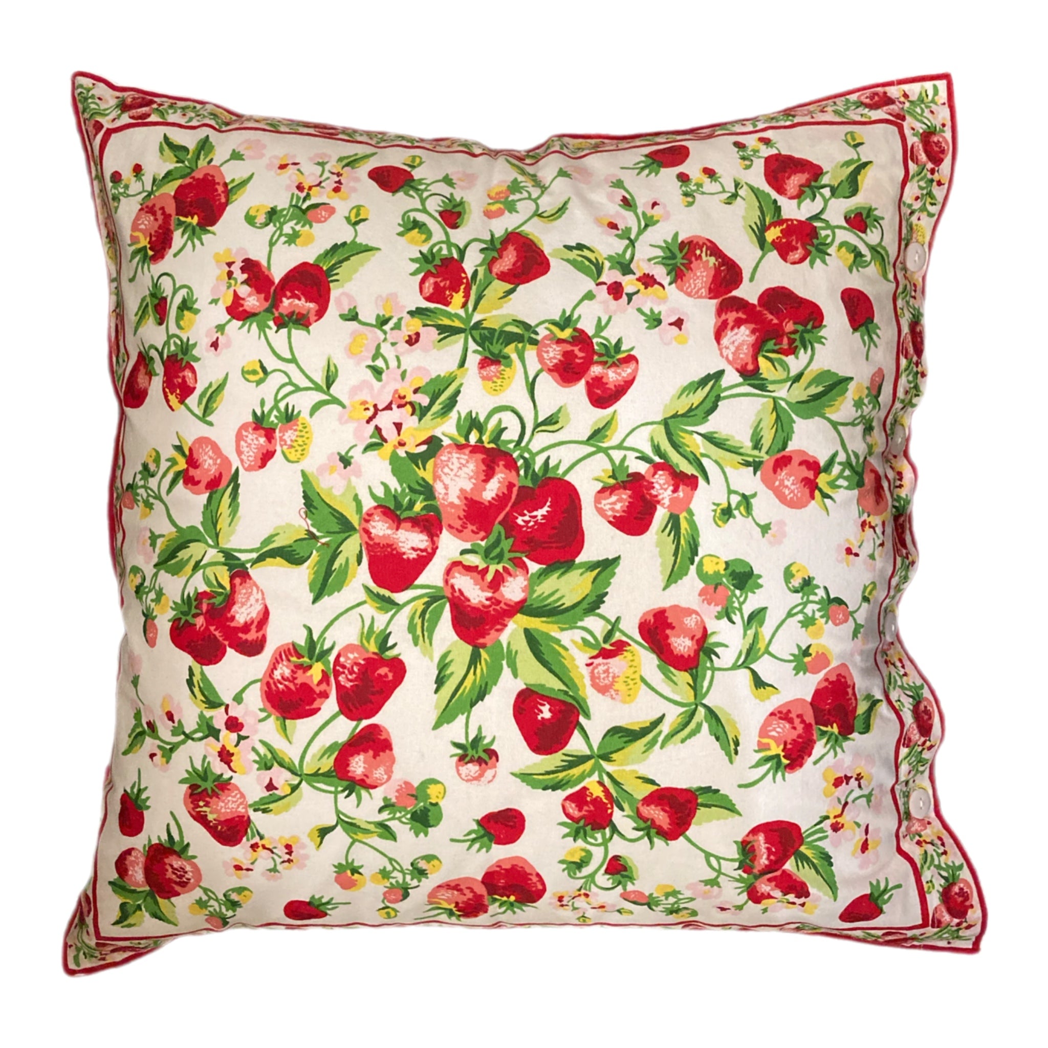 White Strawberry Basket Pillow