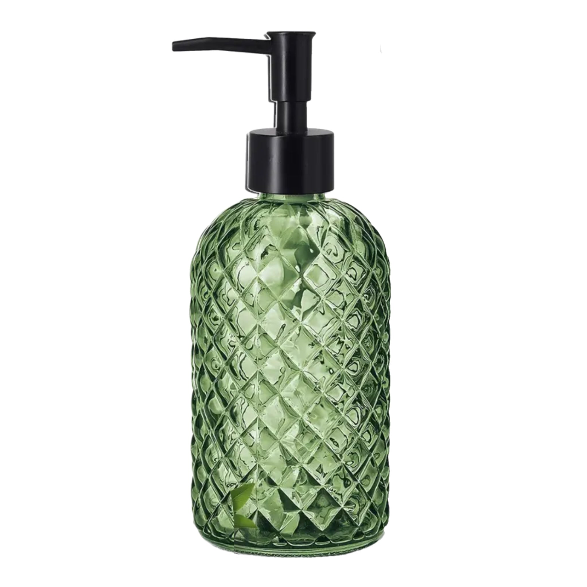 Green Etched Soap Dispenser With Black Top