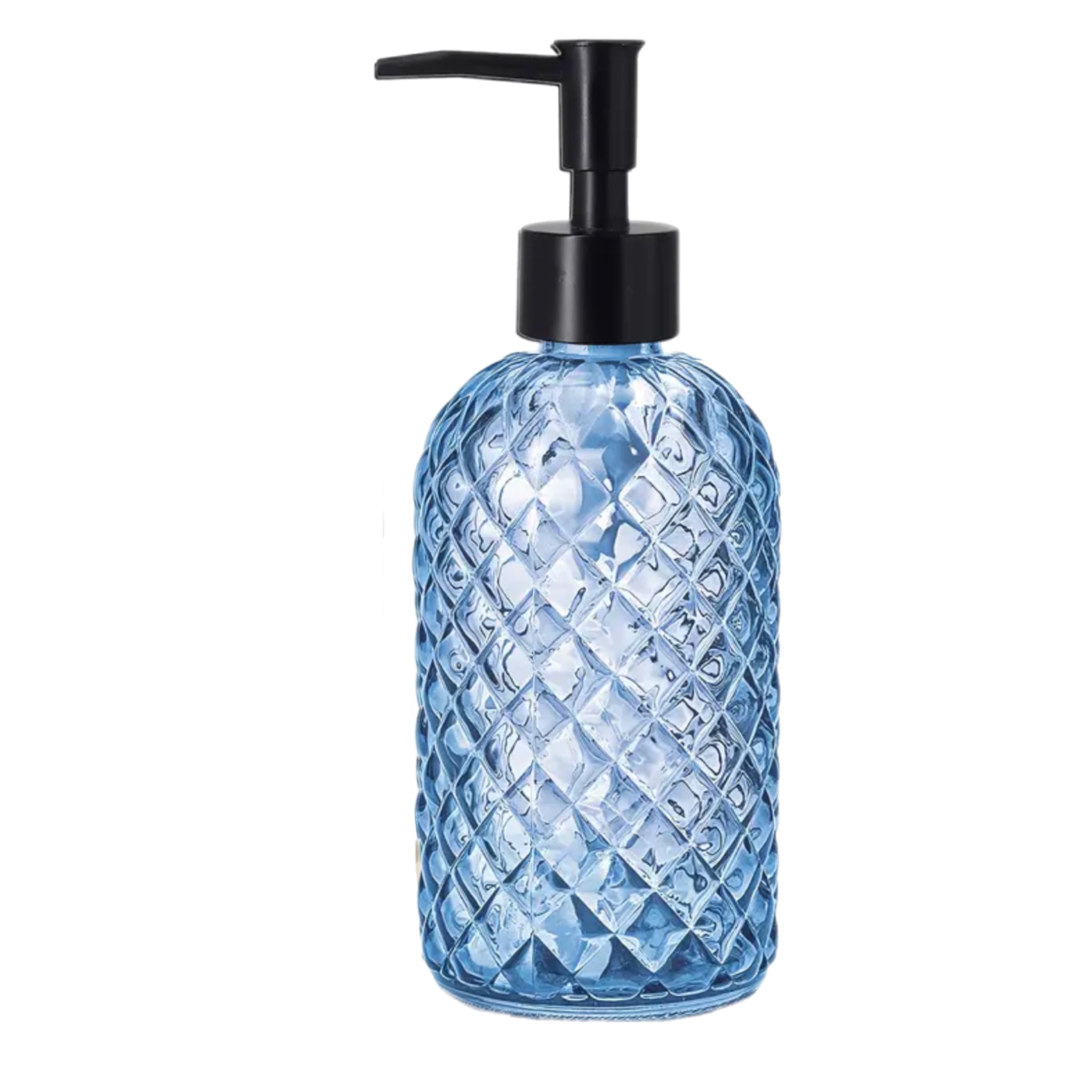 Blue Etched Soap Dispenser With Black Top