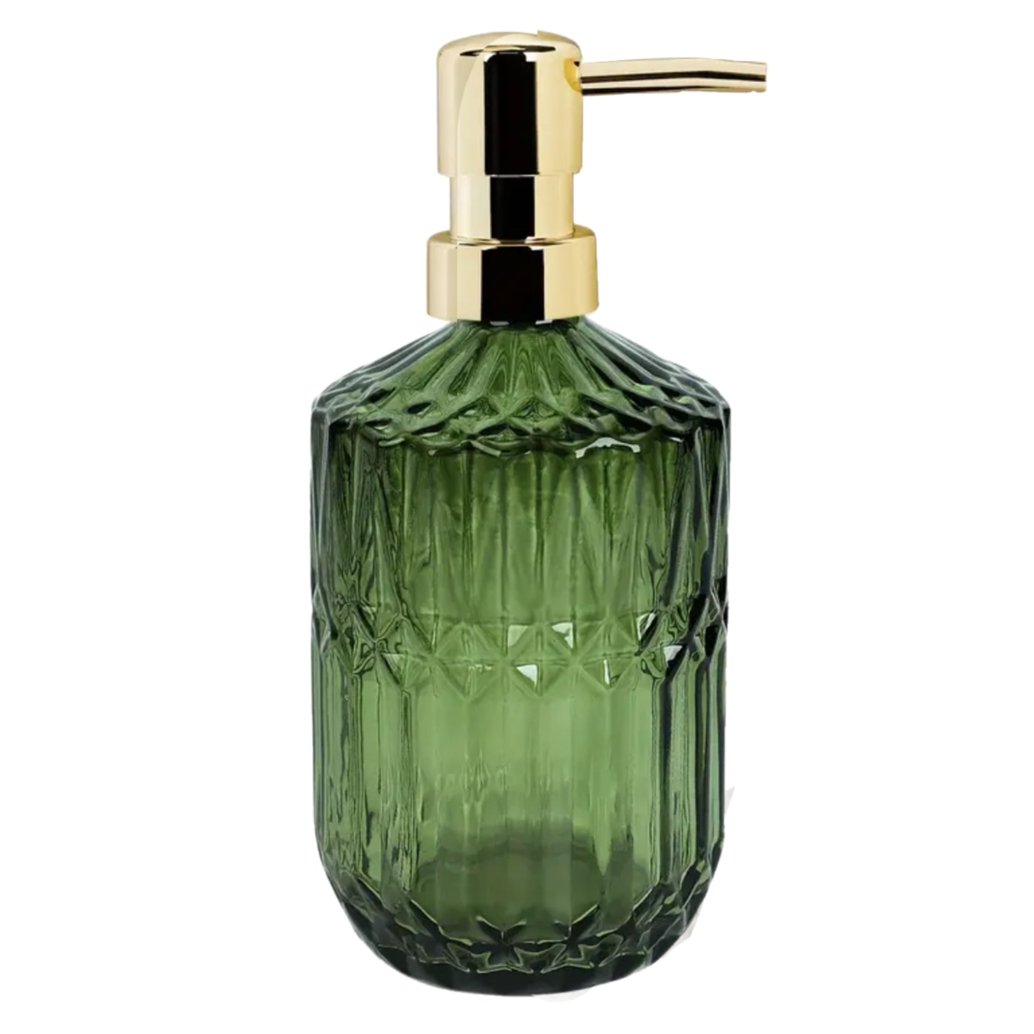 Green Etched Soap Dispenser With Gold Top
