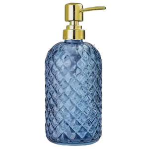Blue Etched Soap Dispenser With Gold Top