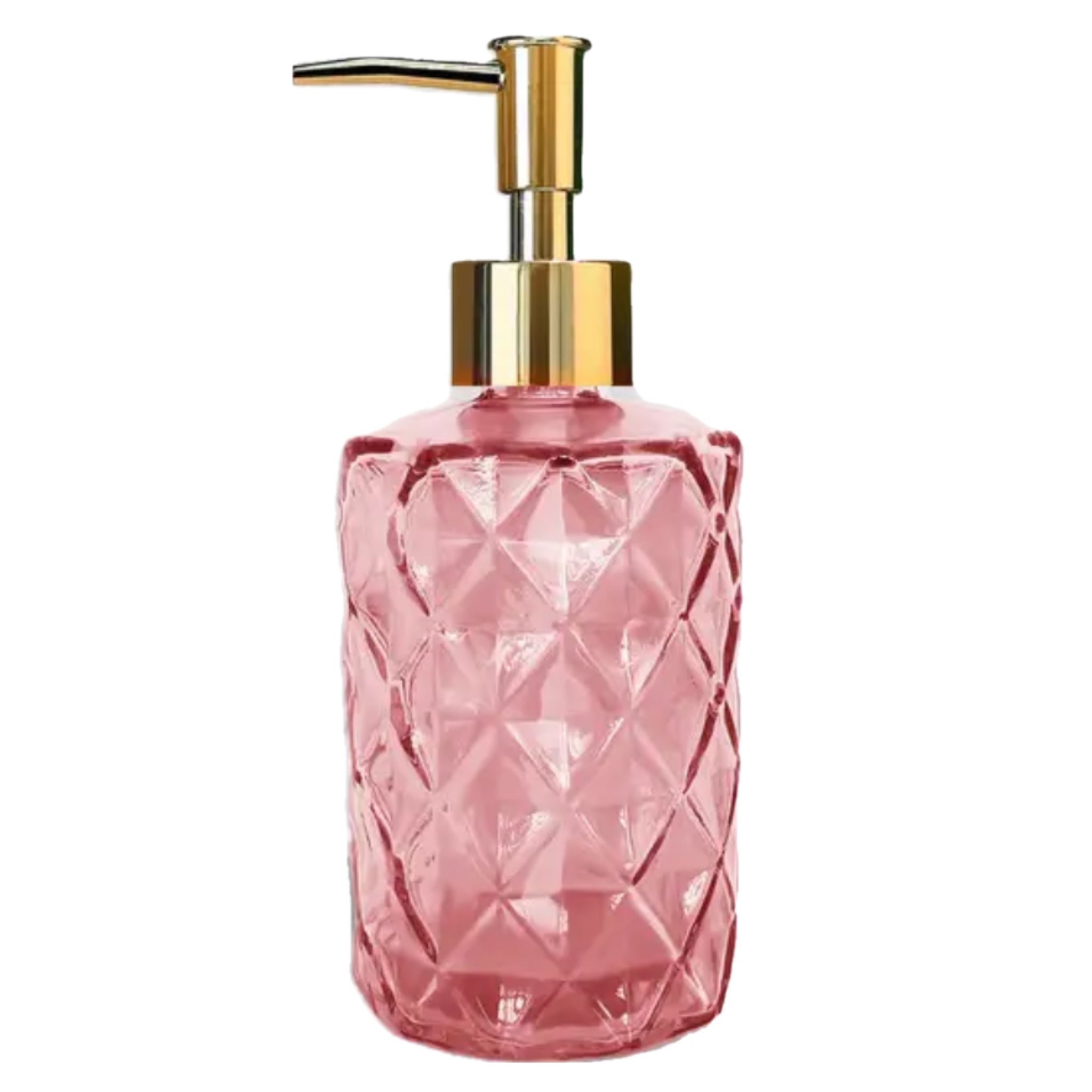 Pink Etched Soap Dispenser With Gold Top