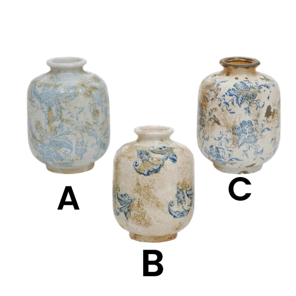 Assorted Blue Floral Vase, INDIVIDUALLY SOLD