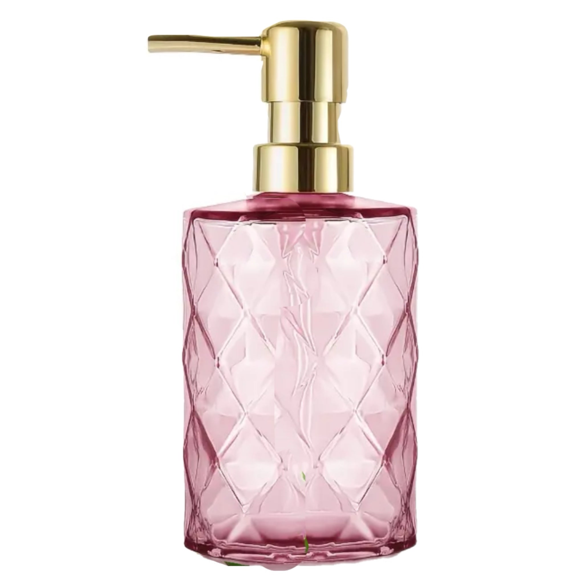 Pink Etched Soap Dispenser With Gold Top