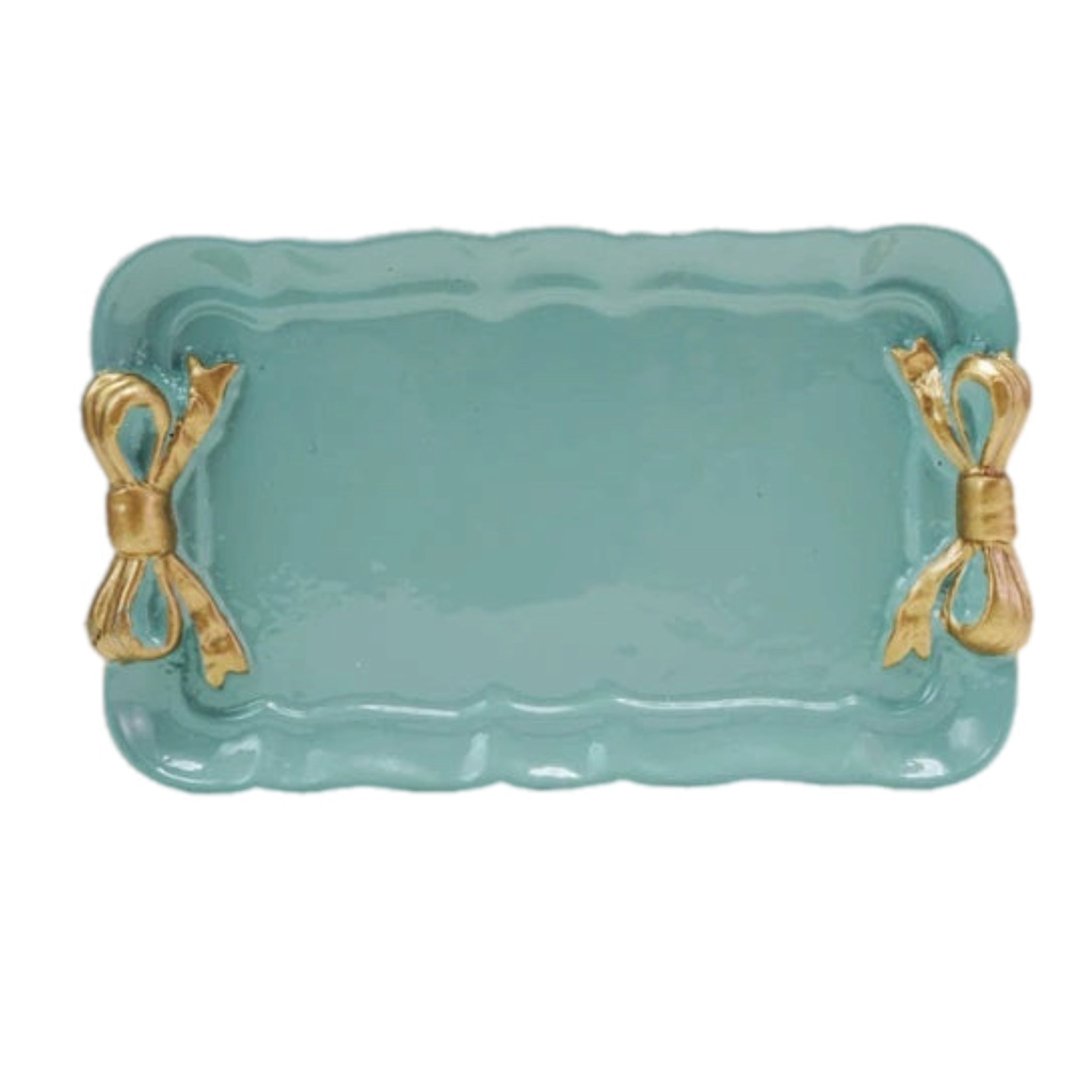 Aqua Serving Tray With Bow Handles