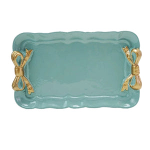 Aqua Serving Tray With Bow Handles