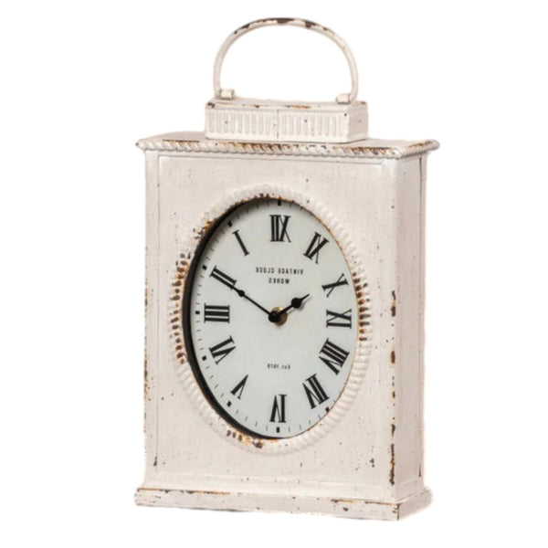 Rectangular Whitewash Carriage Table Top Clock