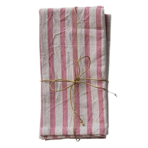 Pink Stripes Linen Napkin, Set Of 4