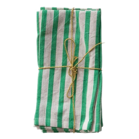 Green Stripes Linen Napkin, Set Of 4