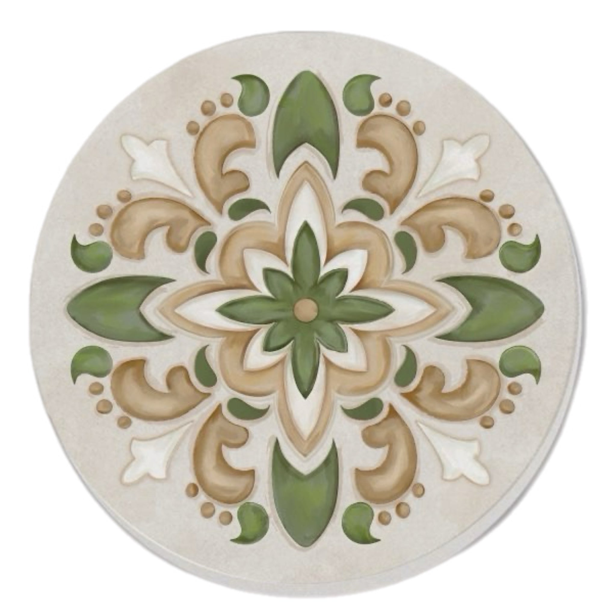 Green And Beige Mandala Coasters, Set Of 4