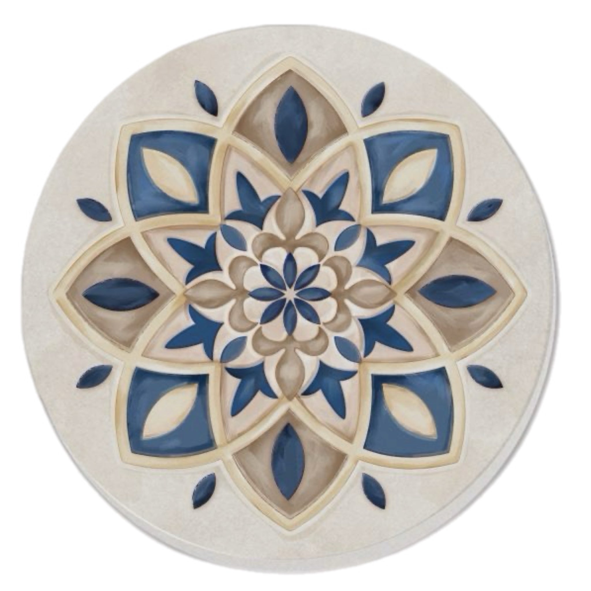 Dark Blue And Beige Mandala Coasters, Set Of 4