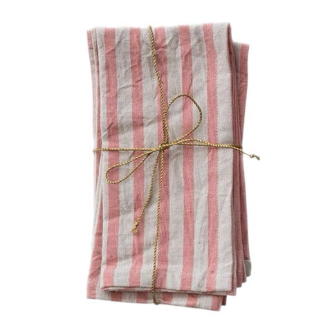 Pink Stripes Linen Napkin, Set Of 4