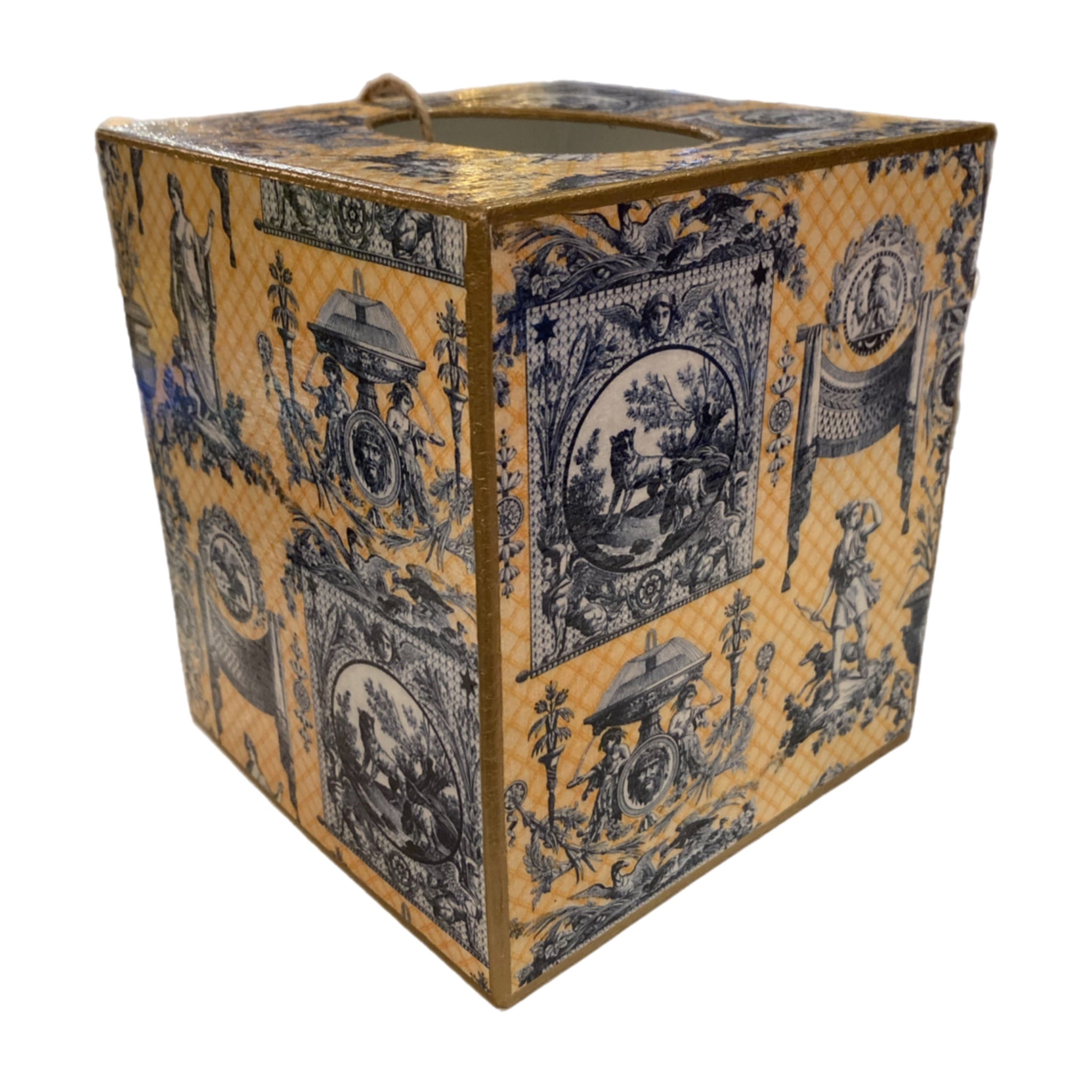 Yellow And Blue Toile Tissue Box Cove