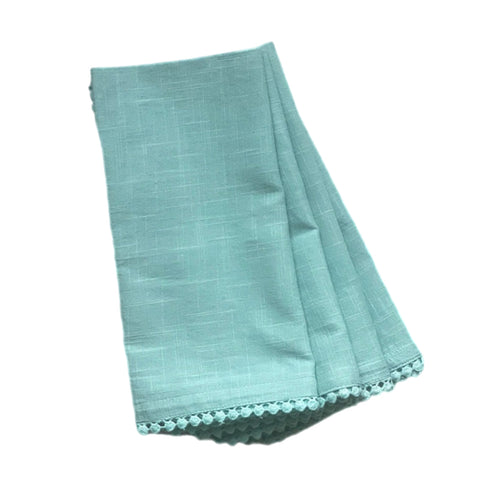 Turquoise Lace Linen Napkin, Set Of 4