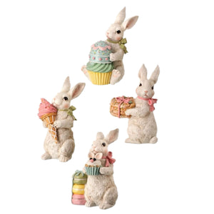 Assorted Bunny With Treats Figurine, INDIVIDUALLY SOLD