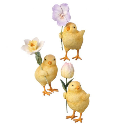 Assorted Chick With Flower Figurine, INDIVIDUALLY SOLD