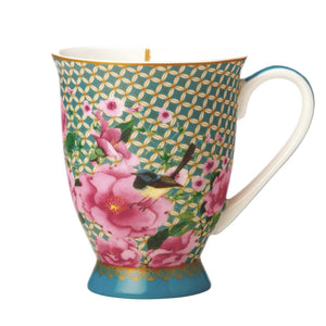 Aqua Lattice And Floral Footed Mug