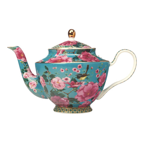 Aqua Floral Teapot - Large