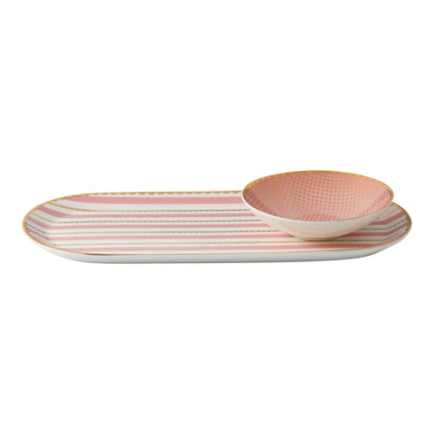 Pink And Gold Plater With Bowl