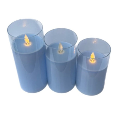 Assorted Pillar Flameless Candle: Periwinkle Blue, INDIVIDUALLY SOLD