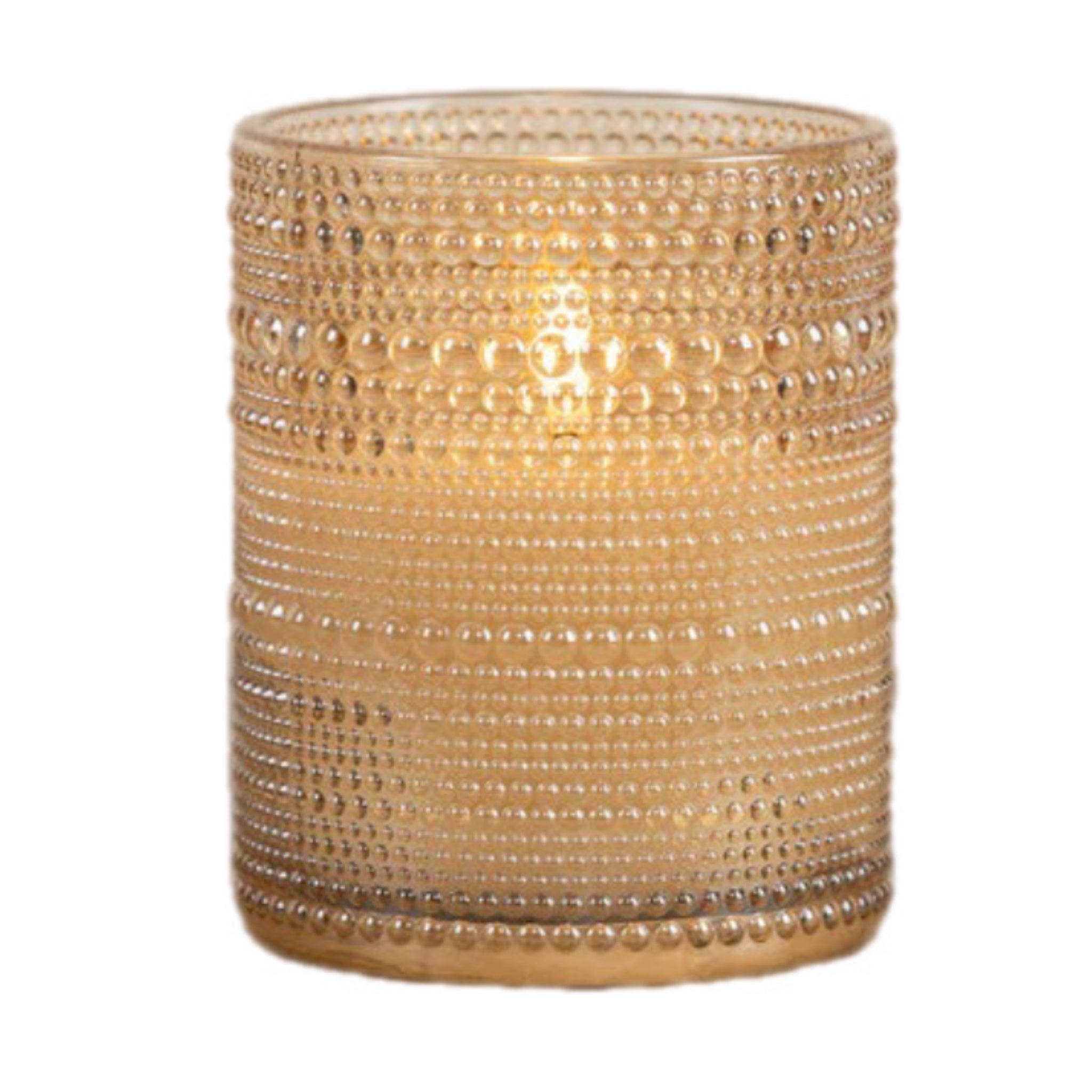 4" X 5" Champagne Dotted Jar Pillar Flameless Candle