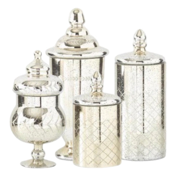 Assorted Mercury Glass Jar With Lid, INDIVIDUALLY SOLD