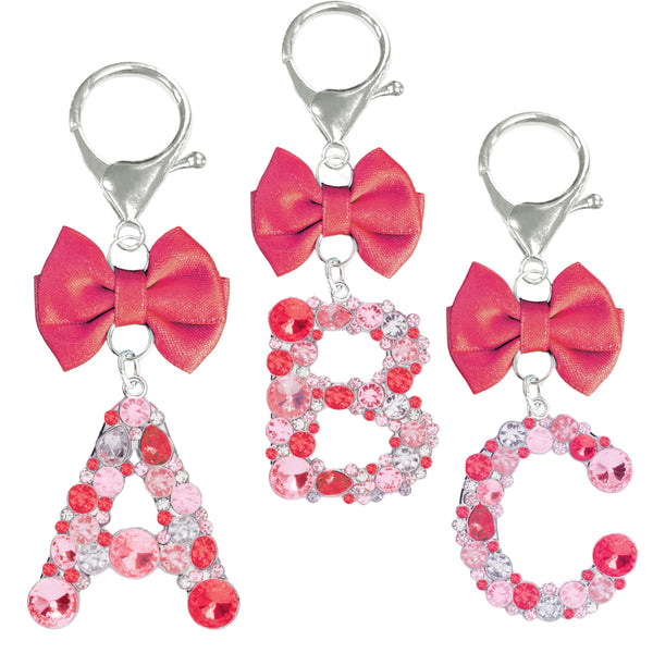 Assorted Burgundy Ribbon Monogram Keychain, INDIVIDUALLY SOLD