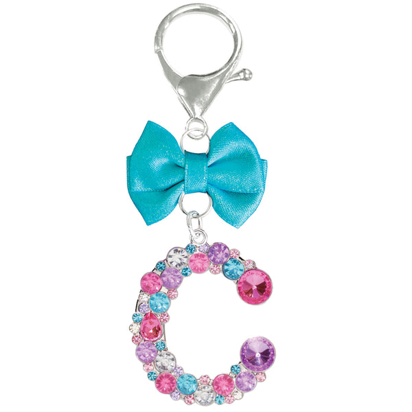 Assorted Turquoise Ribbon Monogram Keychain, INDIVIDUALLY SOLD