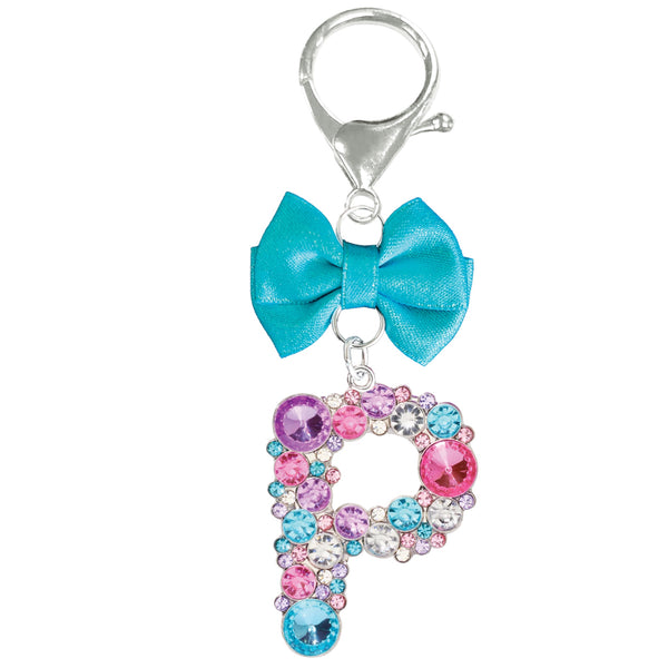 Assorted Turquoise Ribbon Monogram Keychain, INDIVIDUALLY SOLD