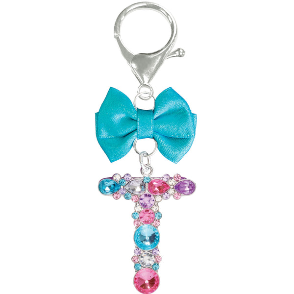 Assorted Turquoise Ribbon Monogram Keychain, INDIVIDUALLY SOLD