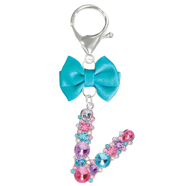 Assorted Turquoise Ribbon Monogram Keychain, INDIVIDUALLY SOLD
