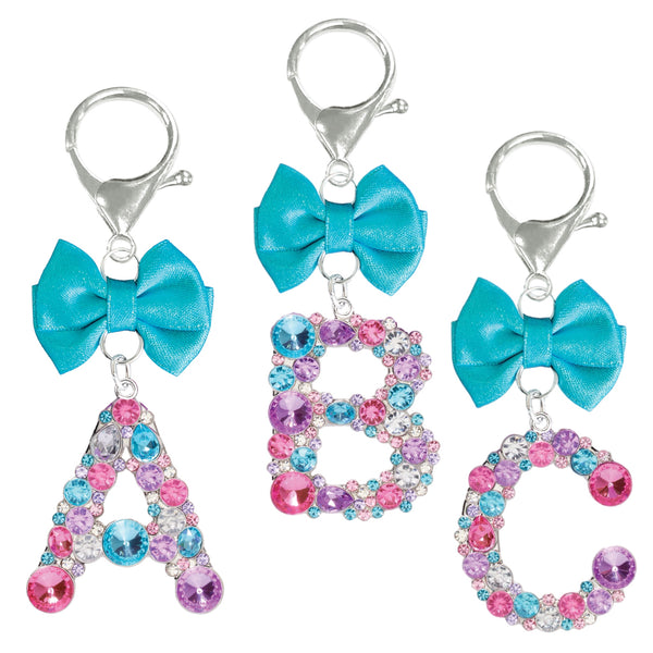 Assorted Turquoise Ribbon Monogram Keychain, INDIVIDUALLY SOLD