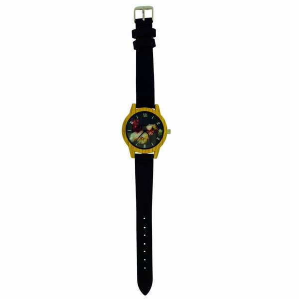 Black Wood Rose Ladies Jewellery Watch