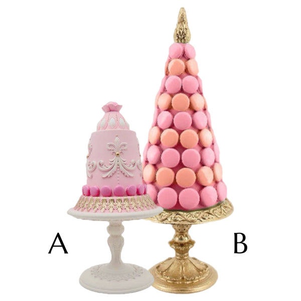 Assorted Cake & Macaron On Pedestal Figurine, INDIVIDUALLY SOLD