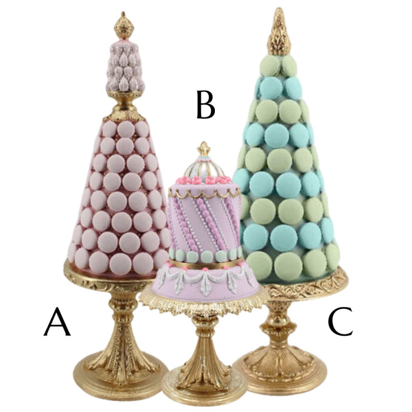 Assorted Cakes & Macarons On Pedestal Figurine, INDIVIDUALLY SOLD
