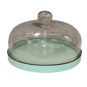 Glass Cloche With Blue Base Cake Plate