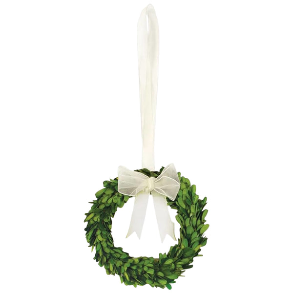Assorted 9" Boxwood Wreath With Cream Ribbon, INDIVIDUALLY SOLD