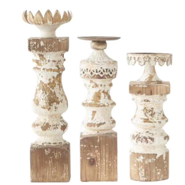 Assorted  Whitewash Distressed Pillar Candle Holder, INDIVIDUALLY SOLD