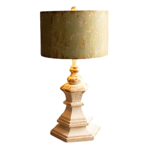 White Table Lamp With Green Metal Shade