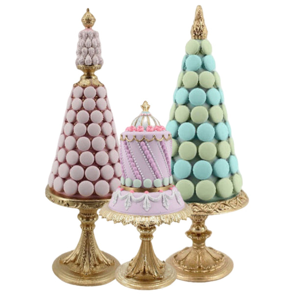Assorted Cakes & Macarons On Pedestal Figurine, INDIVIDUALLY SOLD