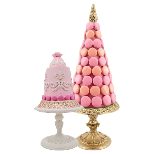 Assorted Cake & Macaron On Pedestal Figurine, INDIVIDUALLY SOLD