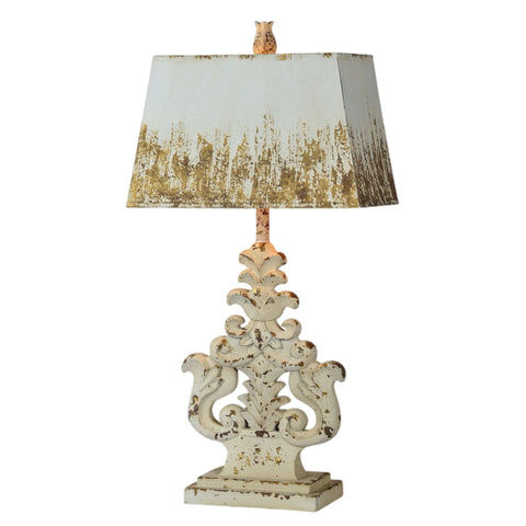 Ivory And Gold Damask Table Lamp