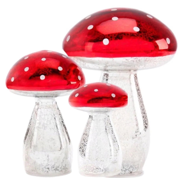 Assorted LED Red Mushroom Figurine, INDIVIDUALLY SOLD