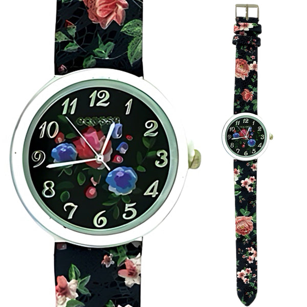 Black Floral Ladies Jewellery Watch