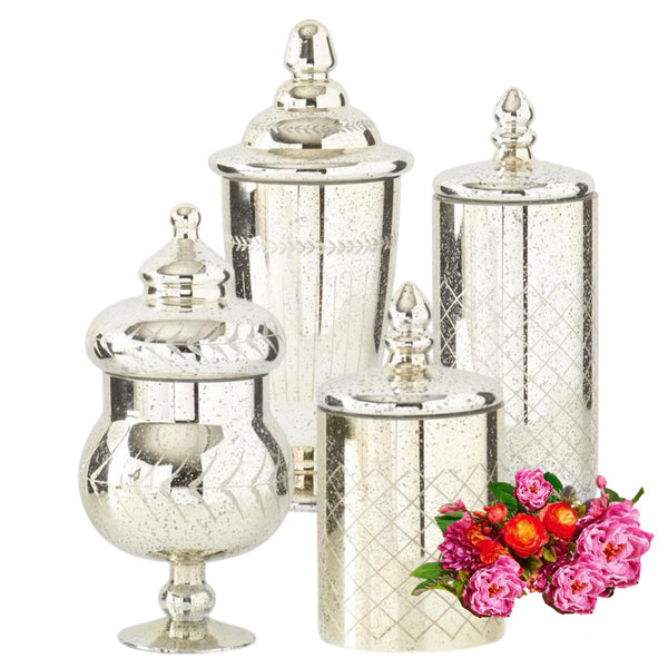 Assorted Mercury Glass Jar With Lid, INDIVIDUALLY SOLD