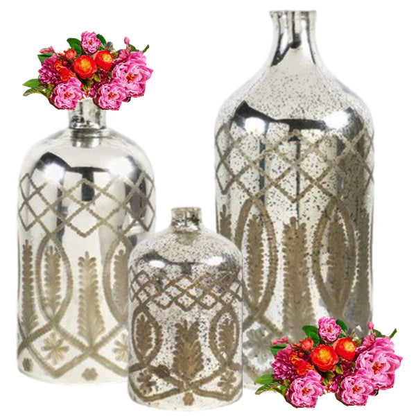 Assorted Etched Mercury Bottle, INDIVIDUALLY SOLD
