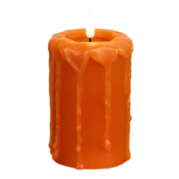 Assorted Orange Drip Pillar Flameless Candle, INDIVIDUALLY SOLD