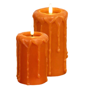 Assorted Orange Drip Pillar Flameless Candle, INDIVIDUALLY SOLD